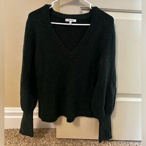 Madewell V-Neck Balloon Sleeve Sweater in Forrest Green